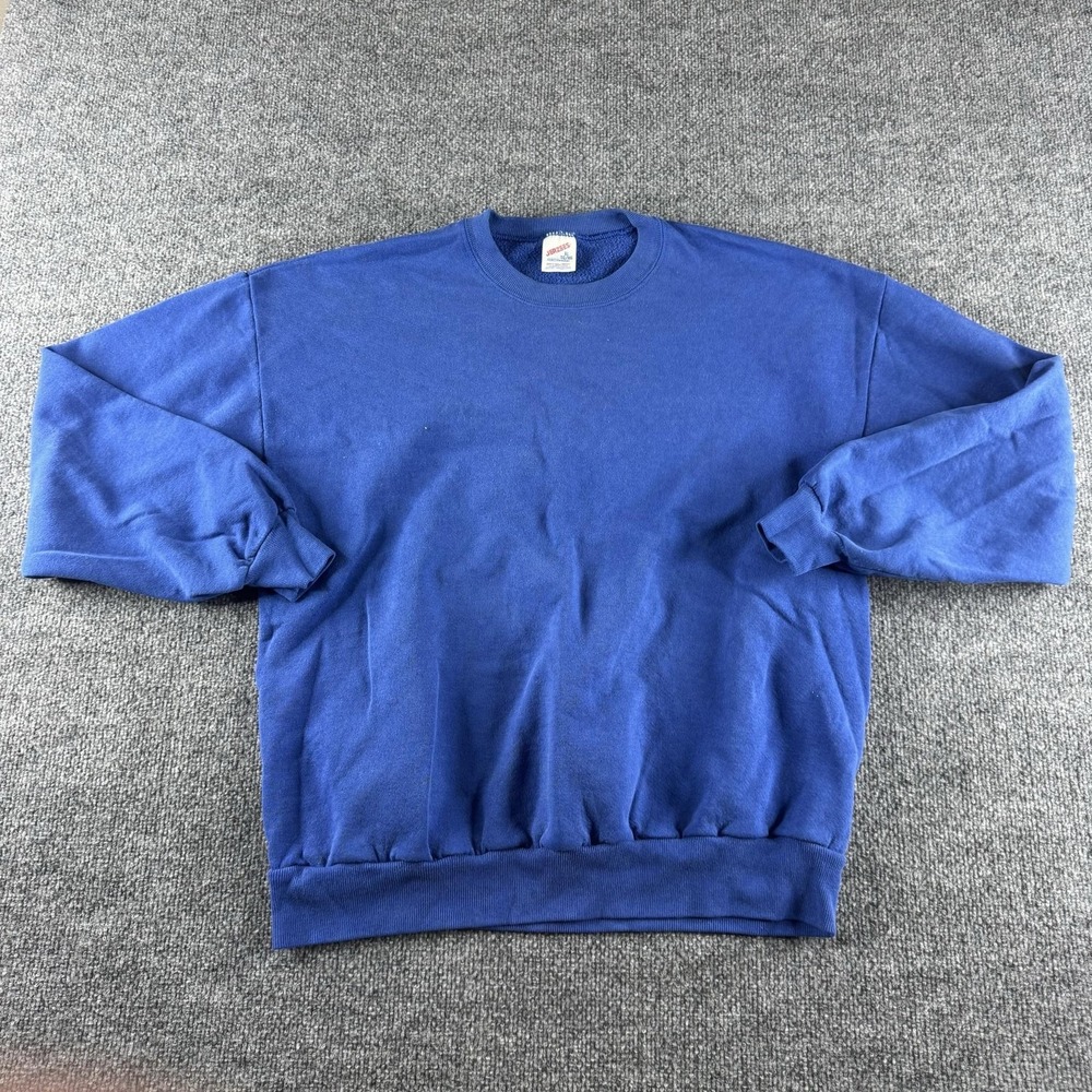 VTG Jerzees Sweatshirt Mens XL Blue Fleece Crew Neck Pullover Made USA 90s